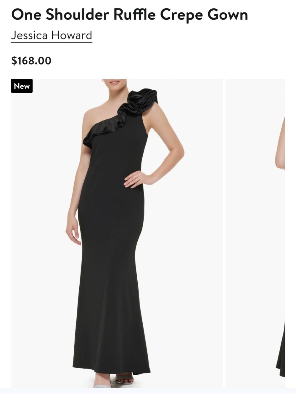 NWT Jessica Howard Emerald Green One-Shoulder Ruffle Crepe Gown